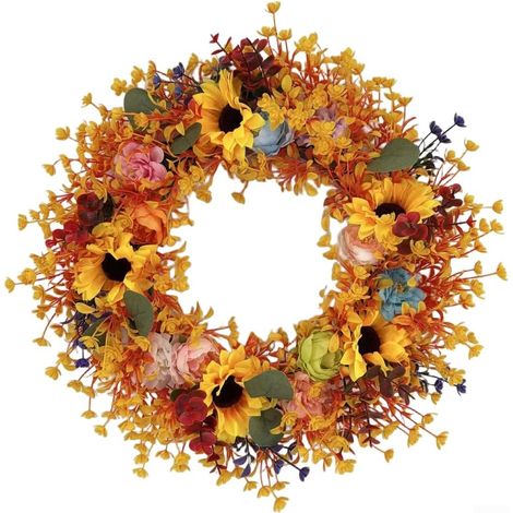 Couronne pour feuilles Citrouille pour déco pour porte 45cm  Couronne Automnale en Érable et Citrouille, Décoration Festive en Plastique Réaliste, 45 cm pour Porte d'Entrée (1/5)