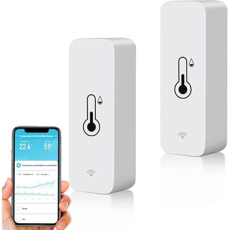 Paquete de 2 termómetros inteligentes Wi-Fi, mini sensores digitales de temperatura y humedad para uso en interiores, sensores de temperatura y humedad ambiental para sótanos e invernaderos, compatibl (1/5)