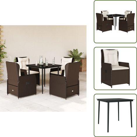 Rattanmöbel - vidaXL 5-tlg. Garten-Essgruppe mit Kissen Braun Poly Rattan - Gartenessgruppe (1/5)