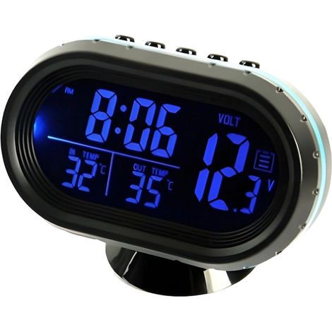 Horloge de voiture avec thermomètre et voltmètre, affichage bicolore bleu/orange, indicateur multifonction pour véhicule (1/5)