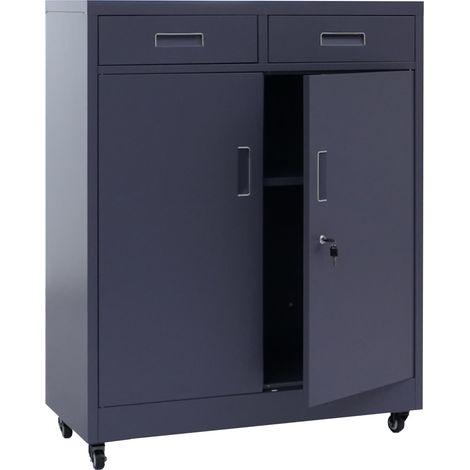 Armadio portadocumenti HHG-451, per ufficio, ante scorrevoli, cassetti con serratura, acciaio 116x90x40cm, grigio scuro