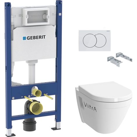 Pack WC suspendu Geberit Duofix – Cuvette Vitra S50 avec bride – Abattant soft close Duroplast – Plaque de déclenchement Delta (1/5)
