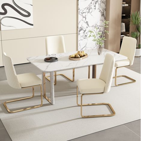 Chaises de salle à manger en velours, lot de 4, beige, pieds en métal doré HAVRYA (1/5)