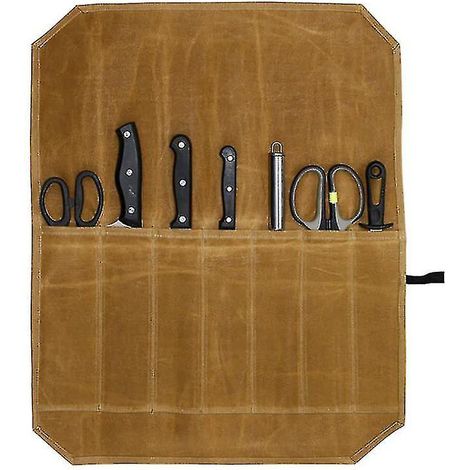 Étui à couteaux de chef professionnel, étui pliable en toile cirée pour couteaux de cuisine, organisateur et rangement pour ustensiles, sac de voyage TKHAKI (1/3)