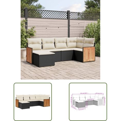 The Living Store Salon de jardin 6 pcs avec coussins noir résine tressée - Salon De Jardin - Meuble Extérieur - Set Salon - Résine Tressée - Rotin Synthétique (1/3)