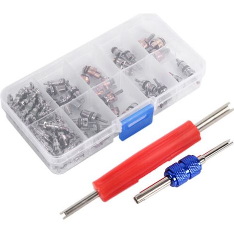 Assortiment de 102 pièces A/C R134a/R12 Kit d'outils de noyaux de tige de valve de pneu de réfrigération (1/5)