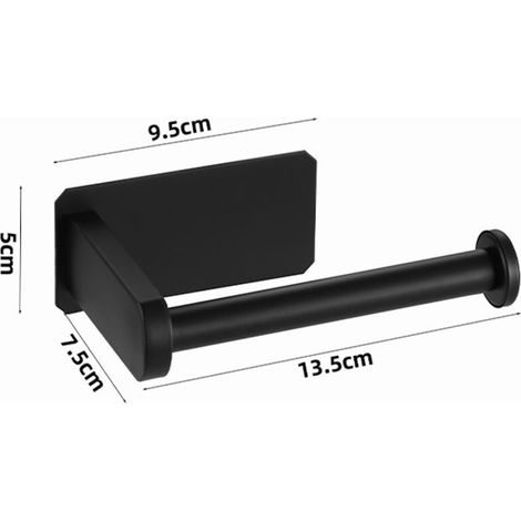 Porte-Papier Toilette - Acier Inoxydable Brossé - Fixation Auto-Adhésive Sans Perçage - L 13,5 x l 7,5 cm - Noir - 1 Pièce
