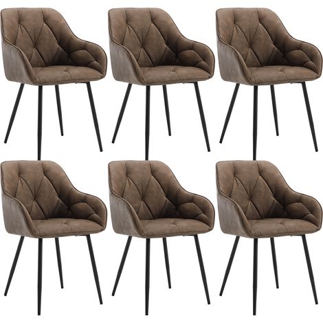 WOLTU Esszimmerstühle 6er Set, Küchenstuhl ergonomische, Loungesessel Polsterstuhl mit Armlehnen Rückenlehne, aus Vintage-Kunstleder Metallbeine, für Esszimmer, Wohnzimmer, Schlafzimmer, Dunkelbraun