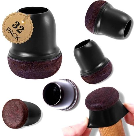 Chair Leg Protectors, 12-20mm Silicone Chair Pads with Thickened Felt, 32 Pieces Black Small Chair Pads Floor Protectors, Reduce Scratches (1/5)