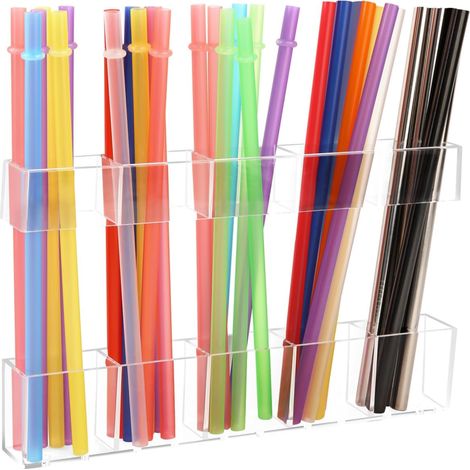 Porte-pailles en acrylique transparent, distributeur de pailles mural, boîte de rangement réutilisable pour pailles dans l'espace café de la cuisine. (1/5)