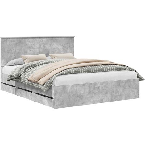 Bed Frame with Drawer Concrete Grey 160 x 200 cm Engineer Wood vidaXL (1/5)
