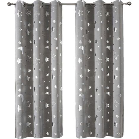 Rideaux occultants pour enfants avec lune et étoile pour chambre à coucher - Rideaux et rideaux découpés avec œillets pour chambre d'enfant - Rideaux (1/5)