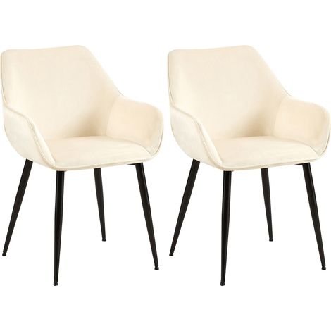 Lot de 2 chaises de salle à manger design moderne en velours crème et pieds métal noir 100001584 (1/5)