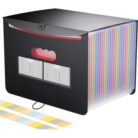 Trieur Accordeon A4 24 Compartiments avec Couvercle,Rangement Papier Administratif, Range Document Trieur Pochette à Soufflet, Valisette Organisateur (1/4)