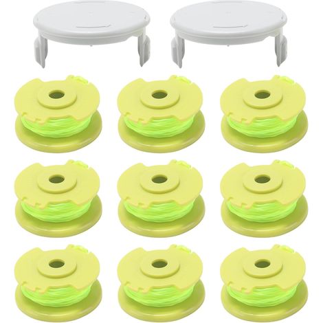 9 Pièces Bobines de Rechange pour Coupe remplacements Bordures Ø 2mm Bobine a Filo AC80RL3 avec 2 Capuchons String Trimmer Ryobi One +18v 24v 40v RY40204, RY40220 × + Cover - (1/5)
