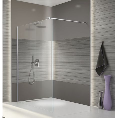Leda – Paroi de douche fixe Open 2 120 cm – Verre transparent 8 mm – Profilé argent brillant – Montage seul (1/7)