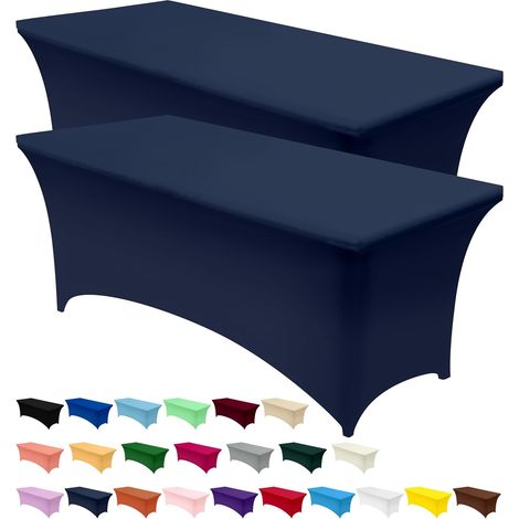 Stretch-Tischdecke [183 cm, 6 Fuß] Tischdecke aus Polyester und Elasthan - Maschinenwaschbar und knitterfrei (2er-Set, Marineblau)