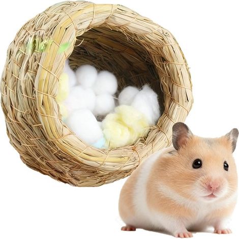 Hamsternest Hamsterversteck Vogelnest Hamsterhaus Gleithörnchenhaus Geflochtenes Grashaus Ohne Wattebällchen 12 x 13 cm für Papageien, Hamster, G