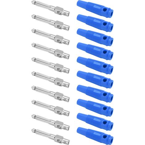 10 Pièces Fiches Banane 4mm 7 Broches Cuivre 1000V 32A Empilables Mâle avec Manchon Doux et Serrage Vis Bleu (1/5)