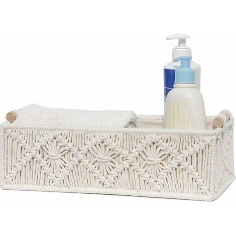 royaluxe - Panier de rangement décoratif à pompons - Style bohème - Panier décoratif tissé pour comptoir, papier toilette - Panier de rangement pour la maison/la chambre à coucher,Style A (1/5)