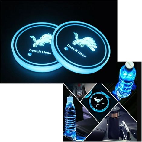 Lot de 2 sets de table LED Voiture 7 couleurs, 68x68x8,5mm, tapis lumineux USB rechargeable, décoration intérieure, accessoires auto, éclairage d'ambiance (1/4)
