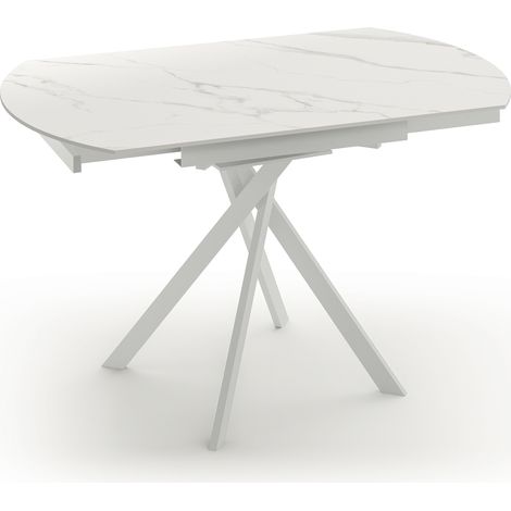 Tavolo Allungabile Roll 120x80/120x76 cm Top in Ceramica Gambe in Metallo Marmo Calacatta Bianco (1/3)