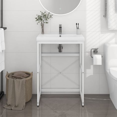 Cadre de lavabo de salle de bain Style Contemporain - Blanc 59x38x83 cm Fer BV822864 - BonneVie (1/5)