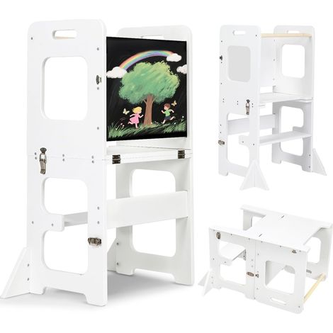 Tour d'apprentissage Enfant, Tour d Observation Pliable, Pieds Anti-Bascule 2 en 1 Tour d'apprentissage Tour d'observation - À Partir de 18 Mois（Blanc）