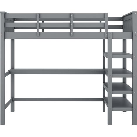 Letto a soppalco per bambini 90 x 200 cm grigio con scrivania e ripiani, senza materasso (1/5)