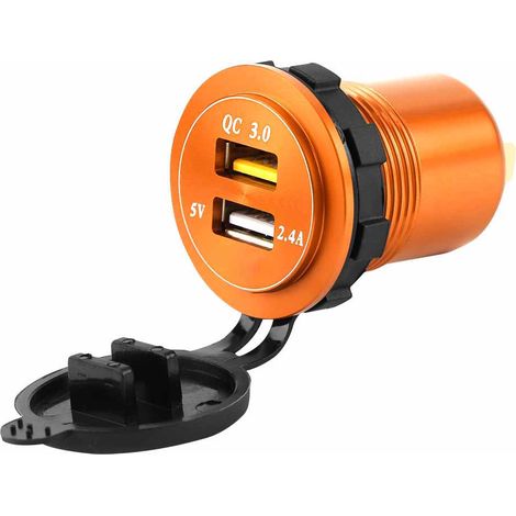 Chargeur rapide double USB 3.0 QC étanche avec voltmètre pour voiture bateau DC, coque jaune (1/5)