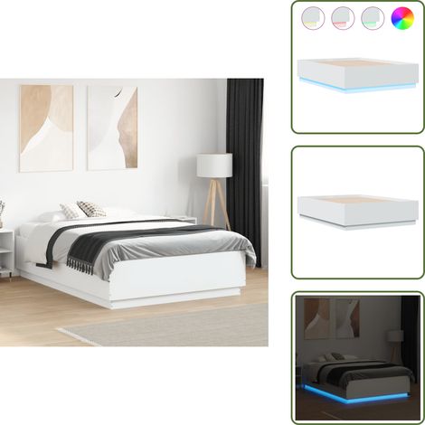 Madera de ingeniería - vidaXL Estructura de cama con LED madera ingeniería blanco 135x190 cm - Cama con luces LED blanco