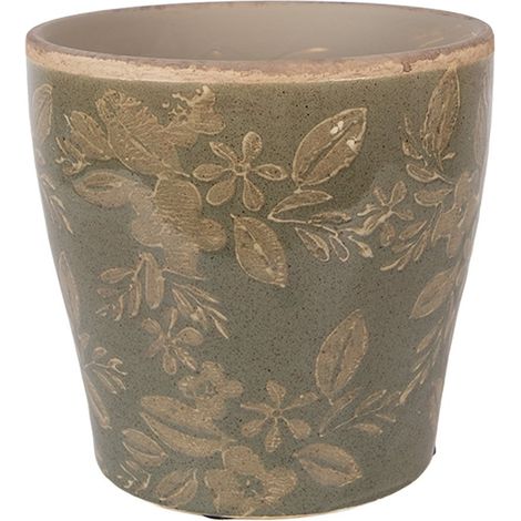 Pot de Fleurs Décoratif en Céramique Vert pour Plantes et Herbes Ø 14 x 13 cm Style Moderne - PANGIVO (1/3)