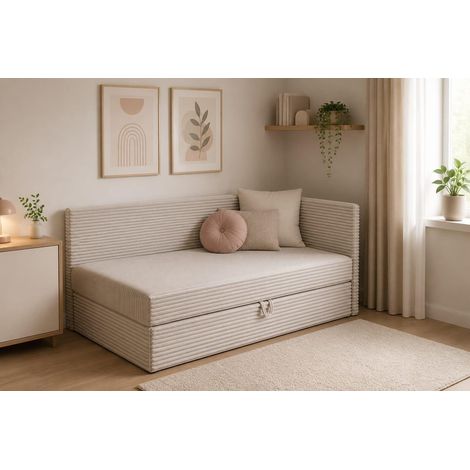 Lit Boxspring Beige - 90x200 Cm - Matelas À Ressorts Bonnell - Version droite - Lit Confort - Lit Moderne (1/5)