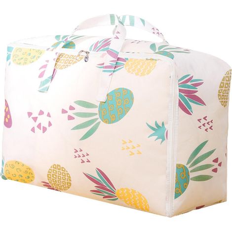 Sac de rangement respirant pour couettes avec fermeture éclair, en tissu non tissé anti-déformation, pour couvertures et t-shirts - Taille L, motif ananas. (1/5)