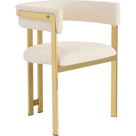 6 chaises de salle à manger modernes en chenille beige avec pieds en métal doré galvanisé (1/5)