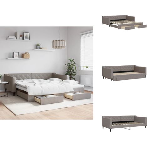 Lit de jour avec gigogne et tiroirs taupe 100x200 cm tissu - Lit De Jour Avec Lit Gigogne - Lits De Jour Avec Lits Gigognes - Canapé-lit - Lit D'appoint (1/5)