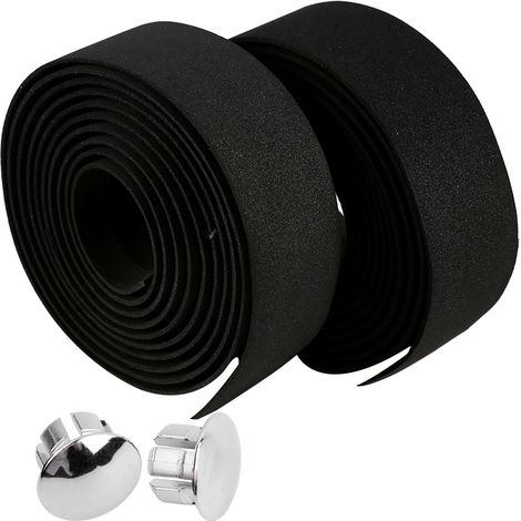 2 pièces de ruban adhésif pour guidon de vélo de route, 2 bouchons de barre (noir + blanc)