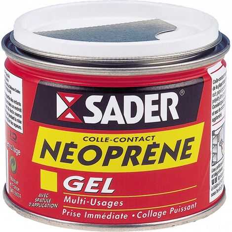 Sader – Colle contact néoprène gel 250 ml – Assemblage vertical sur supports absorbants – Résistance à la chaleur jusqu'à 120°C – Pour plâtre et panneaux de particules