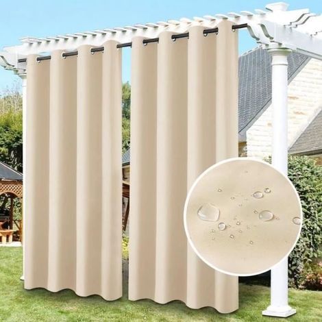 (Beige)Rideau d\'Extérieur - Beige - 132x244cm - Anti-UV - Imperméable - Occultant (1/4)