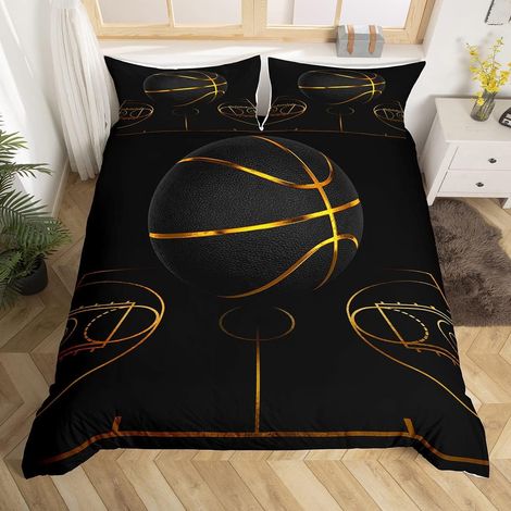 Parure de Lit 220x240cm Sport Basketball Arena Housse de Couette Doré Noir Ball Jeux Moderne Parure Housse de Couette (1/5)