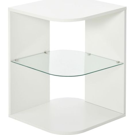Table d'appoint moderne pour salon, table de chevet à 3 étagères, plateau en verre, table basse pour salon ou chambre, 40 x 40 x 56 cm, blanche (1/5)