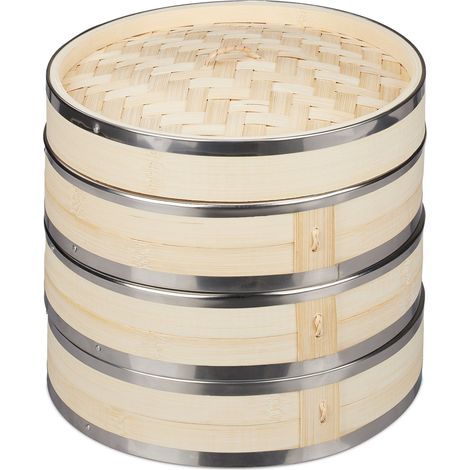 Vaporera tradicional de 3 niveles ideal cocina asiática de bambú natural 130010318 (1/5)