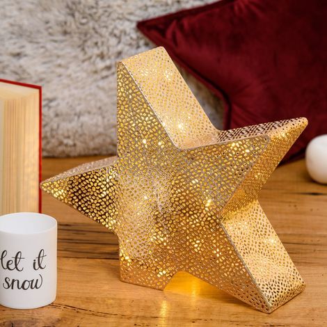 Stella inclinata color champagne con led bianco caldo decorazione natalizia h 33 cm
