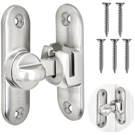 Verrou de Porte Coulissante, 90/180 Degrés Porte Coulissante Loquet, Serrure Porte Interieure avec Vis pour Cuisine, Fenêtre, Chambre (Argent) (1/5)