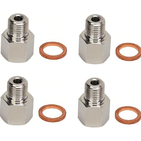 Raccord Réducteur 1/8 Pouce NPT Femelle vers M10x1 Mâle Lot de 4, Adaptateur Hexagonal Acier Inoxydable avec Rondelle pour Capteur Manomètre Auto (1/5)