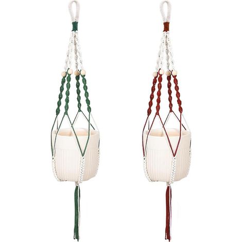 Suspension pour plantes avec LED, panier suspendu d'intérieur avec perles de bois, fait main, décoratif 37 pouces (1/5)