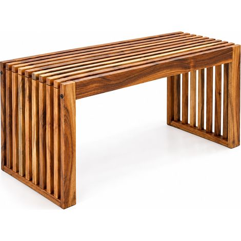 Relaxdays Bench, oiled acacia wood, HxWxD: 43 x 90 x 33 cm, kitchen, hallway, bathroom & bedroom, dining bench, brown (1/5)