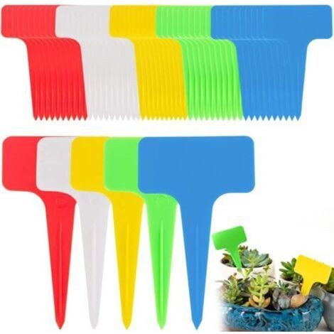 100 pièces Etiquette Jardin Exterieur Marqueurs en Plastique de Plantes Type T Plastique Etiquette Potager Etiquetage Réutilisable et Accessoires pour Plantes(Multicolore)10 x 6 cm (1/5)