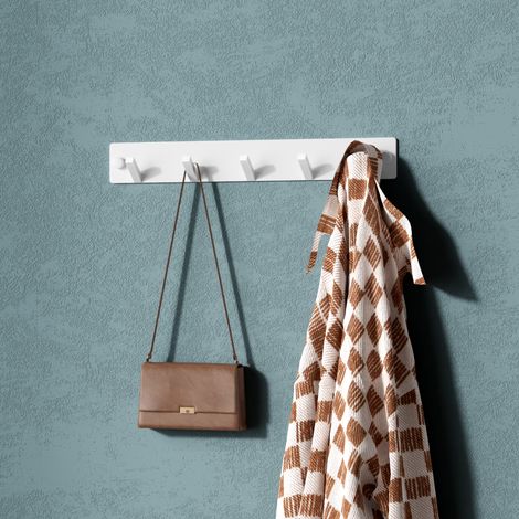 Mai & Mai Kleiderhaken Wandgarderobe Wandhaken aus Edelstahl mit 5 Haken Garderobenleiste Garderobenhaken 30cm Matt weiß Stalo-05 (1/5)