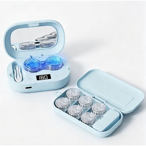 Nettoyeur à ultrasons portable pour lentilles de contact avec chargeur USB et étui d'immersion, incluant 3 étuis de rangement (1/5)
